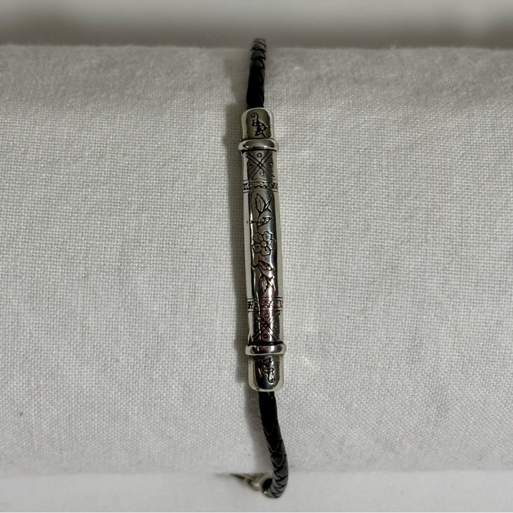 Vintage Brighton Glastonbury Black Leather Bar Bracelet Silverplated